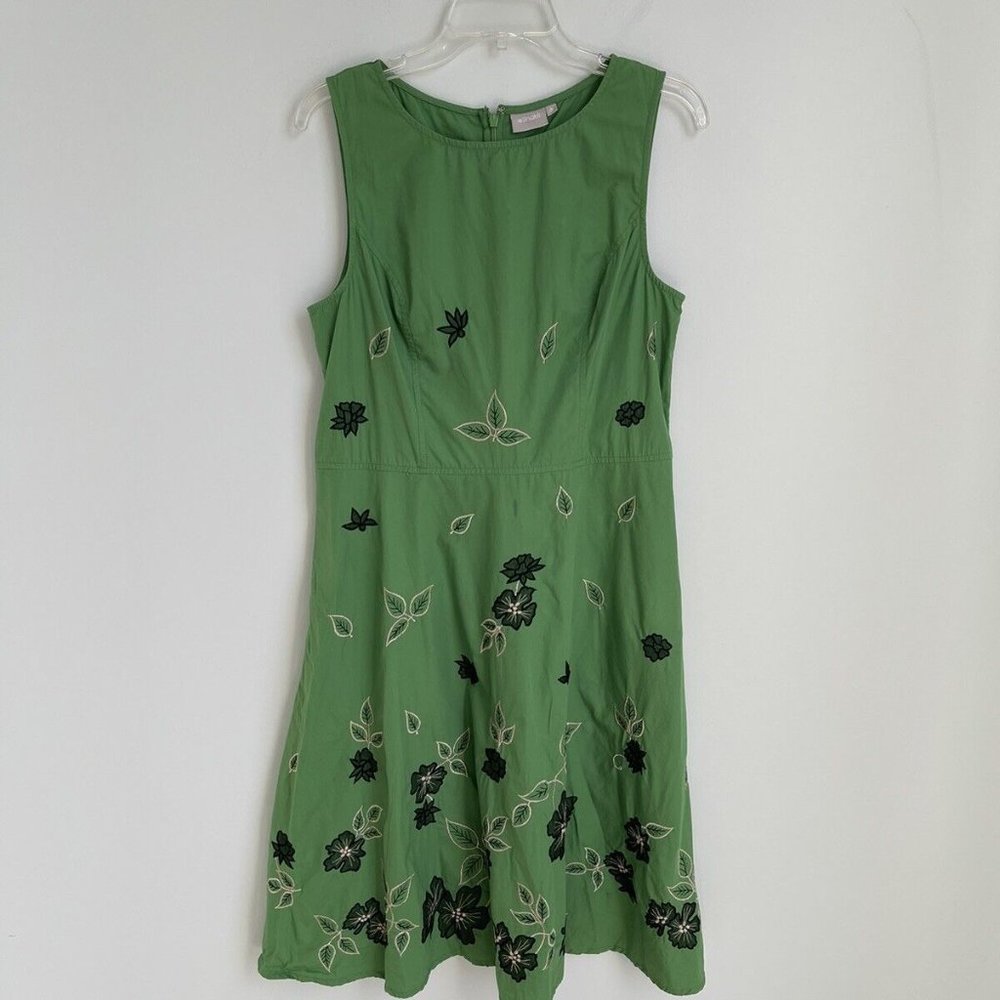 eShakti Green Dress with Black Floral Embroidery